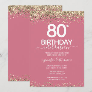 Gold Glitter 80th Birthday Party Invitation