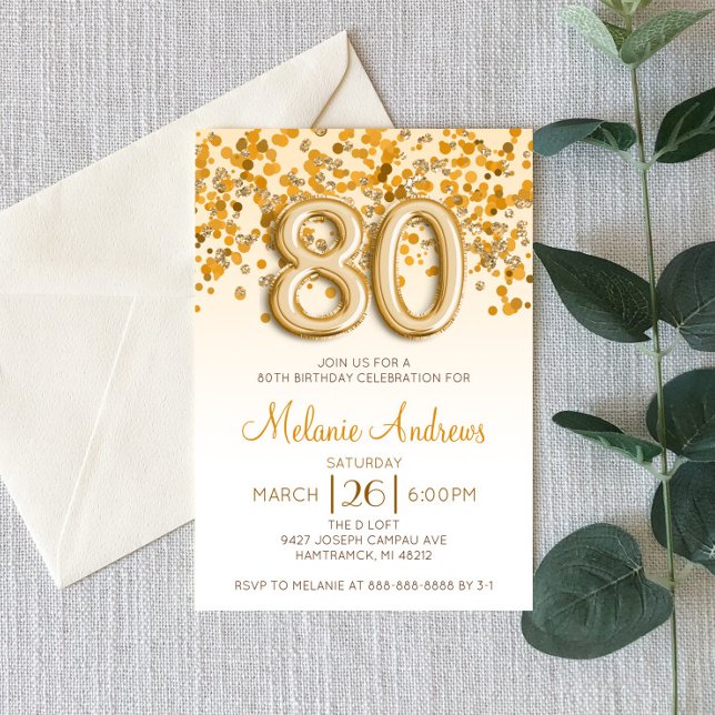 Gold Glitter 80th Birthday Party Invitation (Creator Uploaded)