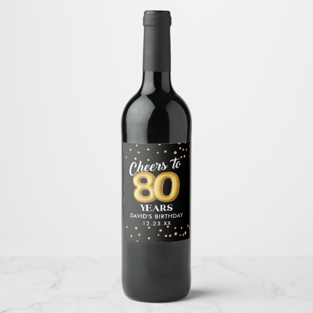Gold Glitter 80th Birthday Party Wine Label (Front)
