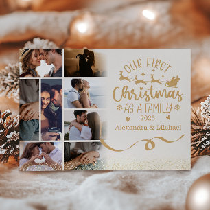 Gold Glitter 8 Photo First Christmas as a Family Holiday Card