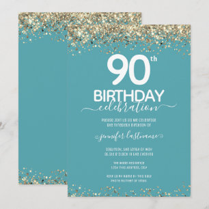 Gold Glitter 90th Birthday Party Invitation