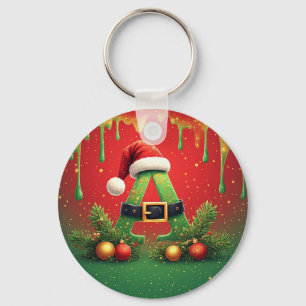Gold Glitter A For Family Christmas Key Ring
