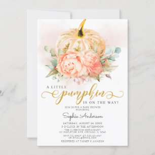 Gold Glitter A Little Pumpkin Fall Baby Shower Invitation