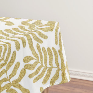 Gold glitter abstract leaves pattern tablecloth