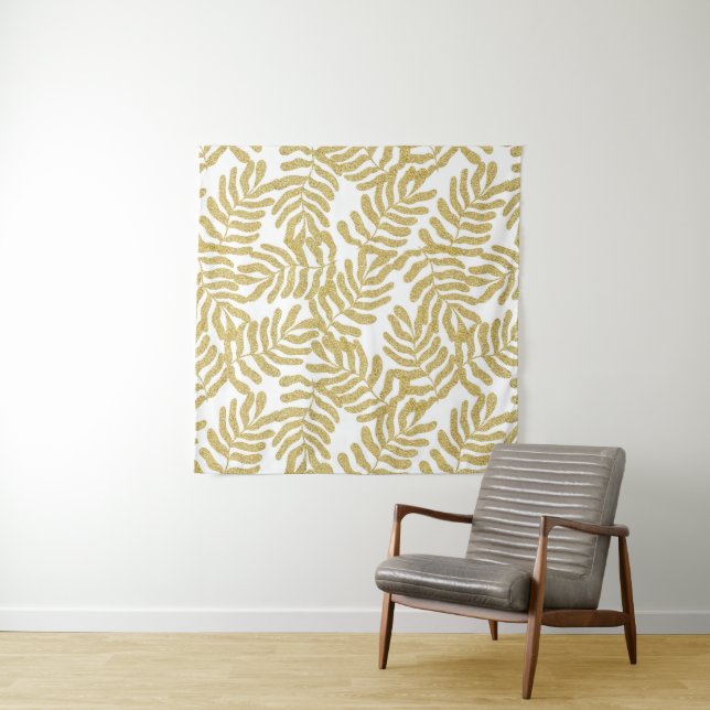 Gold glitter abstract leaves pattern tapestry (In Situ)