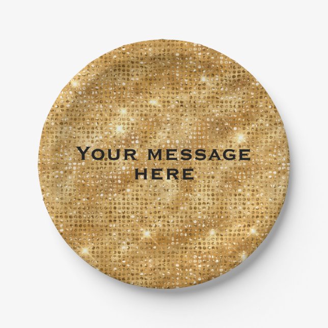 Gold Glitter Add Your Own Text Paper Plate (Front)