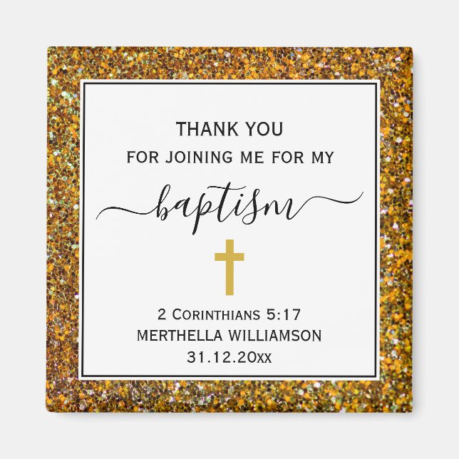 Gold Glitter ADULT BAPTISM Thank You Magnet (Front)
