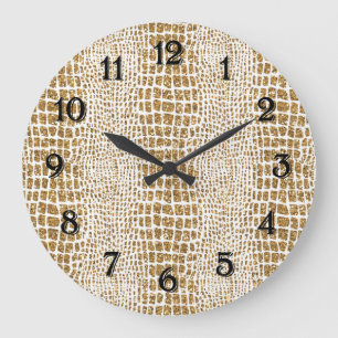 Gold Glitter Alligator Print Large Clock