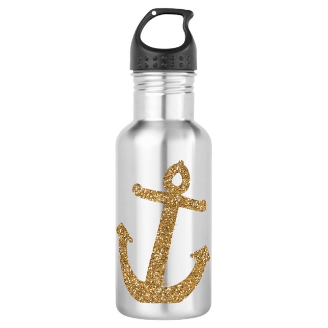 Gold Glitter Anchor 710 Ml Water Bottle (Front)