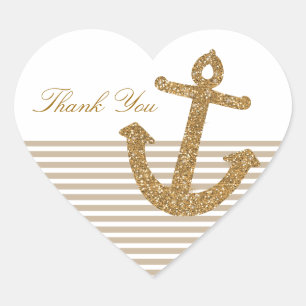 Gold Glitter Anchor Heart Sticker
