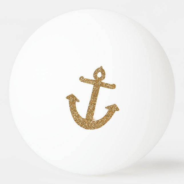 Gold Glitter Anchor Ping Pong Ball (Front)