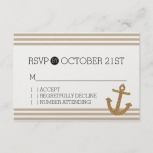 Gold Glitter Anchor Stripes RSVP Card