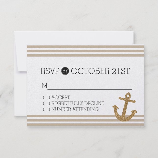Gold Glitter Anchor Stripes RSVP Card (Front)