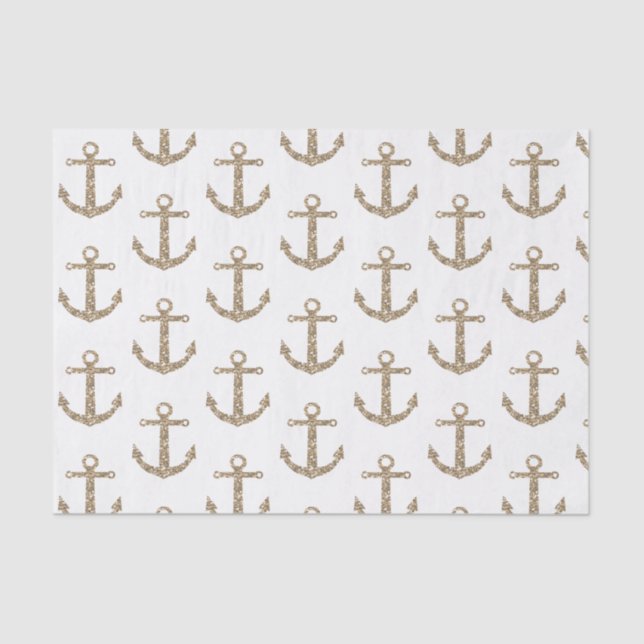 Gold Glitter Anchors Nautical Glam Elegant Modern Tissue Paper (Front)