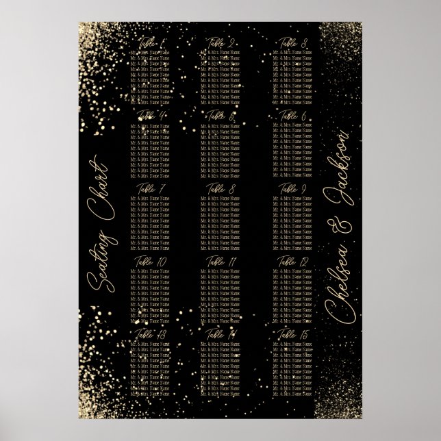 Gold Glitter and Black - 15 Seating Chart (Front)