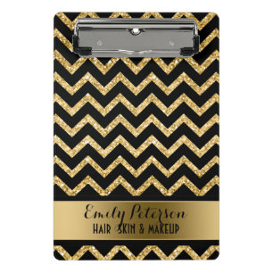Gold Glitter And Black Chevron Mini Clipboard