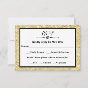 Gold Glitter and Black Frame- RSVP Response Card