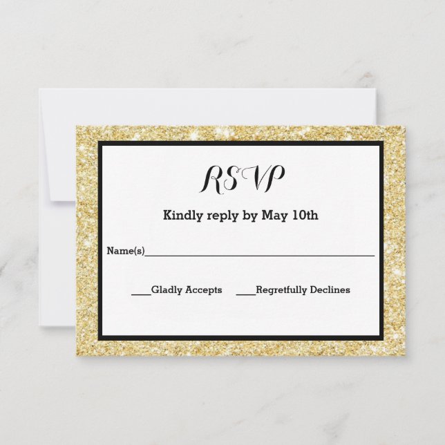 Gold Glitter and Black Frame- RSVP Response Card (Front)