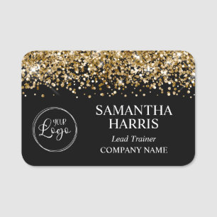 Gold Glitter and Black Logo Company Name Tag