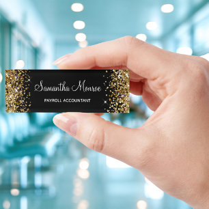 Gold Glitter and Black Name Tag
