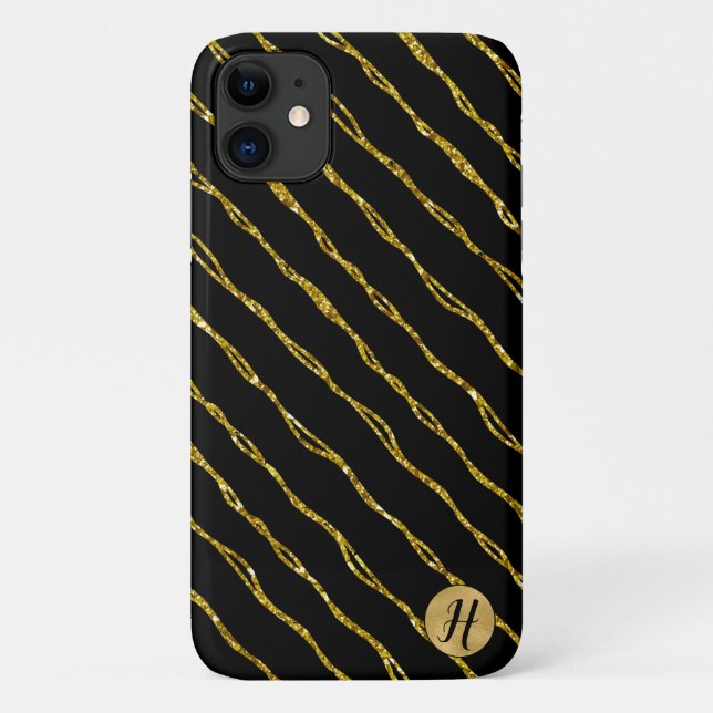 Gold Glitter and Black Phone Case (Back)