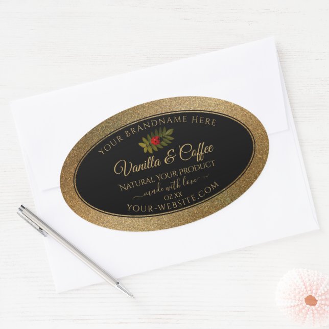 Gold Glitter and Black Product Labels Cute Ladybug (Envelope)