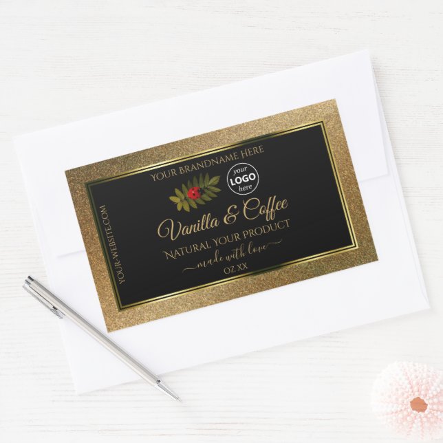 Gold Glitter and Black Product Labels Ladybug Logo (Envelope)