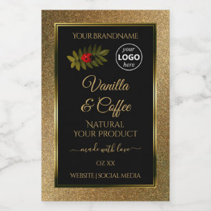 Gold Glitter and Black Product Labels Ladybug Logo
