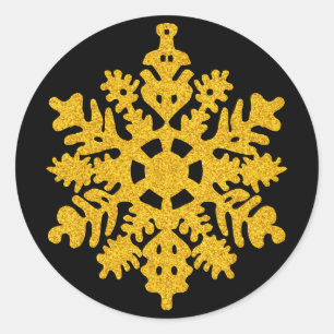 Gold Glitter and Black Snowflakes Holiday Classic Round Sticker