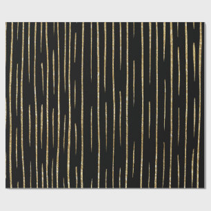 Gold glitter and black stripes birthday  wrapping paper
