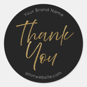 Gold Glitter and Black Thank You Classic Round Sticker