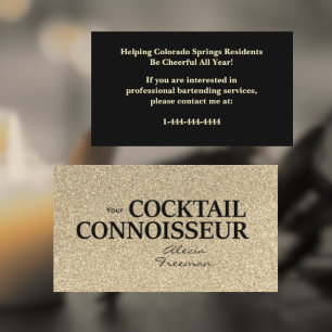 Gold Glitter and Blk Bartender Event Business Card