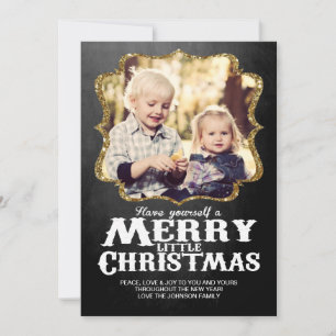 Gold Glitter and Chalkboard Christmas Photo card