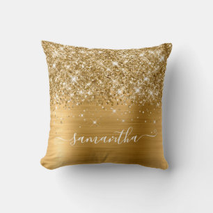Gold Glitter and Foil Girly Signature Cushion