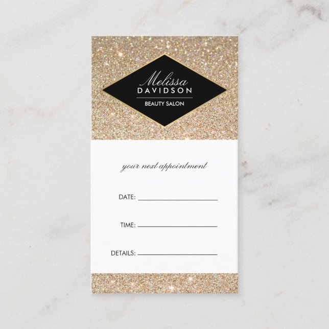 Gold Glitter and Glamour Beauty Appointment Card (Front)