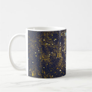 Gold glitter and glittering blue stars on black ba coffee mug