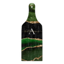 Gold Glitter and Green Agate Monogram