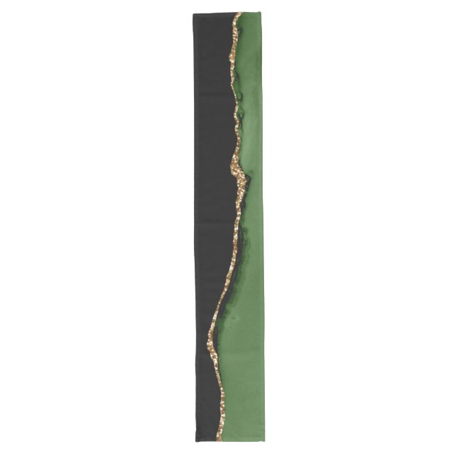 Gold Glitter and Green Agate Monogram Long Table Runner (Front)