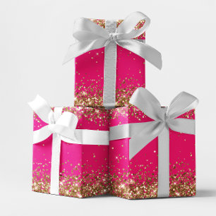 Gold Glitter and Hot Pink Wrapping Paper Sheet