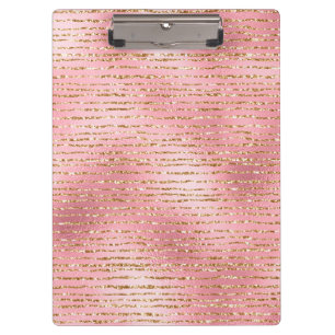 Gold Glitter and Light Pink Foil Glam Stripes Clipboard