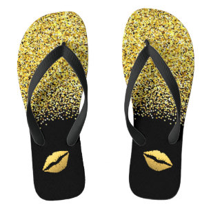 Gold Glitter and Lips Thongs
