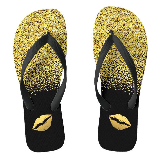 Gold Glitter and Lips Thongs (Footbed)
