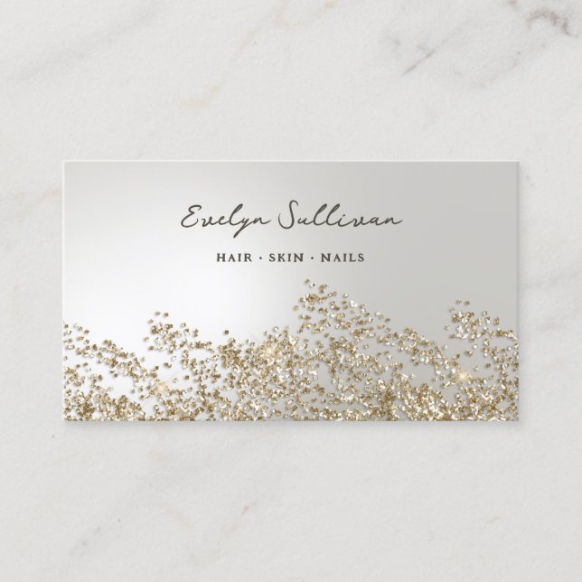 gold glitter and pearlescent foil business card (Front)