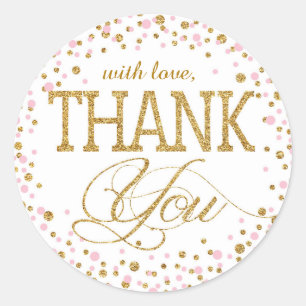 Gold Glitter and Pink Sprinkle Thank You Label