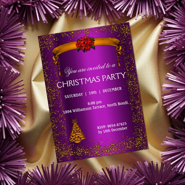 Gold Glitter and Purple Christmas Invitation (Gold Glitter and Purple Christmas Party Invitation by the Olde Christmas Shoppe)