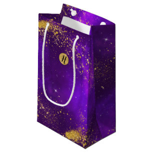 Gold Glitter and Purple Galaxy Monogram Gift Bag