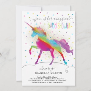 Gold Glitter and Rainbow Unicorn Girls Baby Shower Invitation