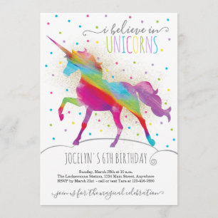 Gold Glitter and Rainbow Unicorn Invitation