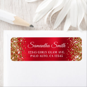 Gold Glitter and Red Foil Glam Return Address Label