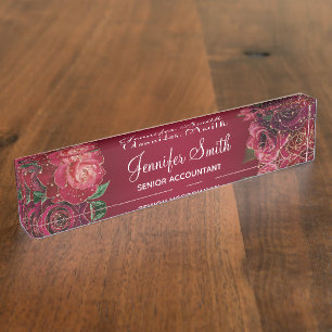 Gold Glitter and Red Glam Roses Nameplate